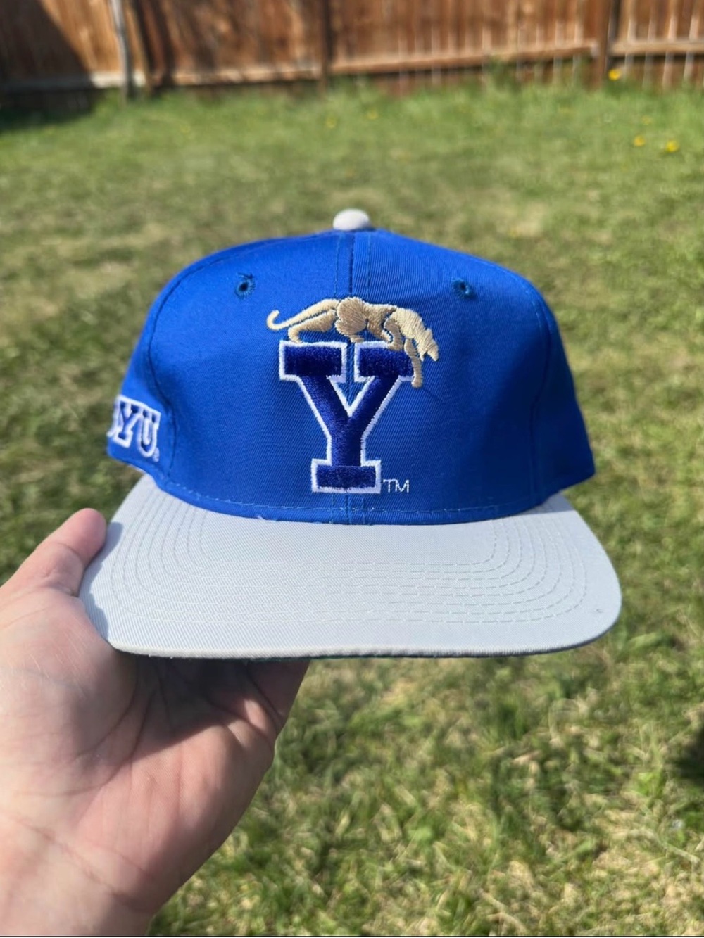 BYU Royal Blue and Light Gray Snapback Hat with Cougar Emblem